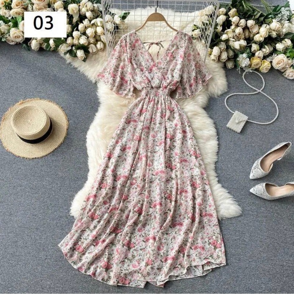 K-pop pink floral maxi dress - Picture 1 of 5